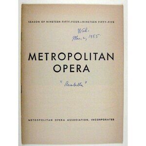 Program 1955 Season Metropolitan Opera Arabella Martha Lipton Ralph Herbert